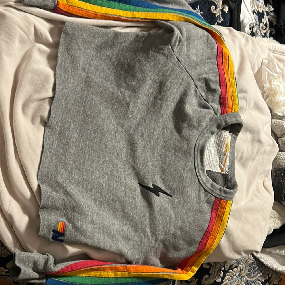 Aviator nation women’s XS grey cropped bolt crew neck sweatshirt.